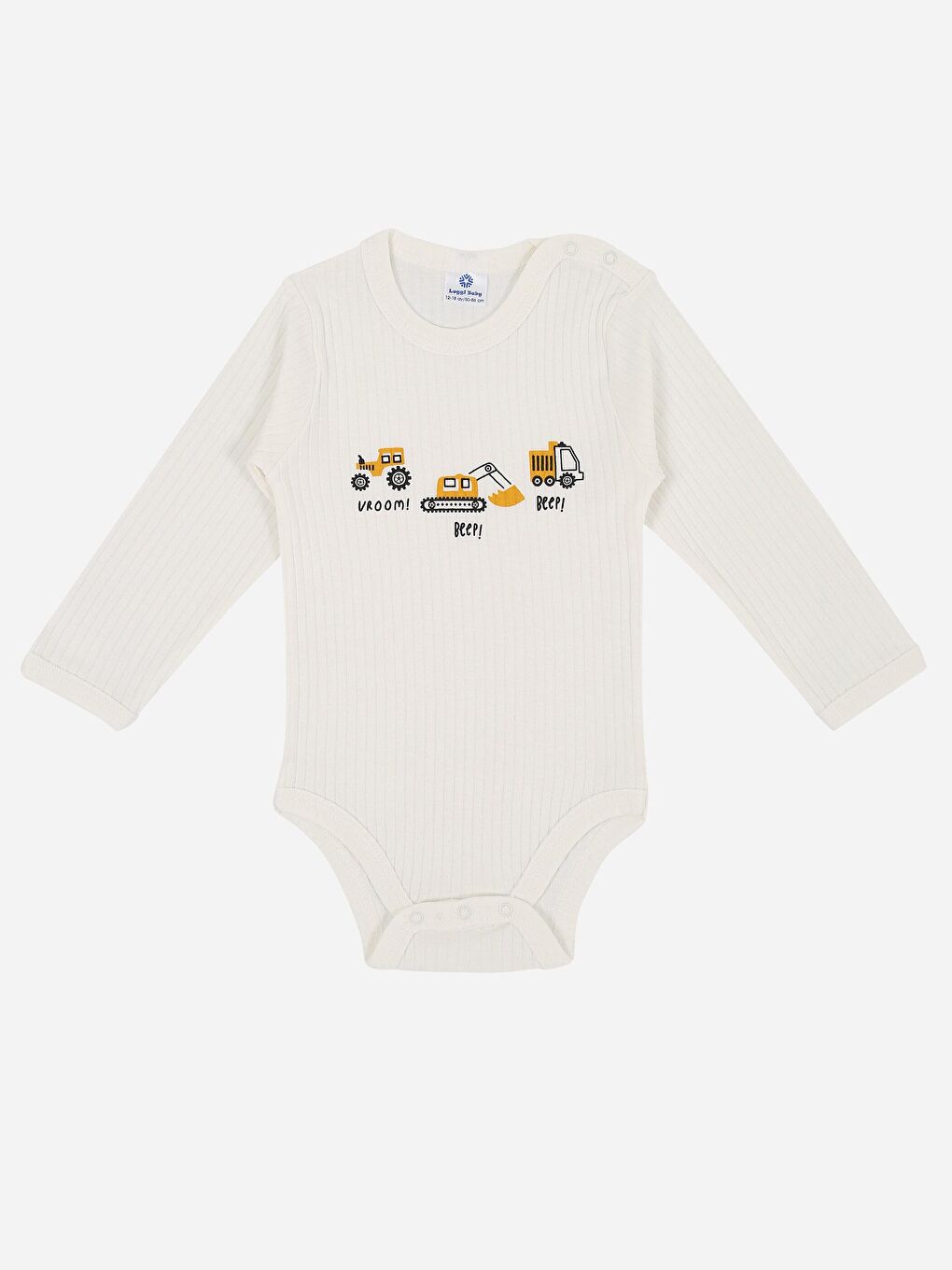 Ekru Bisiklet Yaka Baskılı Uzun Kollu Erkek Bebek Çıtçıtlı Body 2'li-3