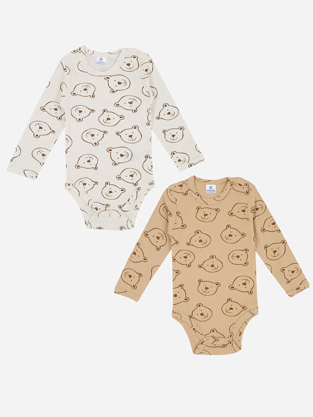 Ekru Bisiklet Yaka Baskılı Uzun Kollu Erkek Bebek Çıtçıtlı Body 2'li