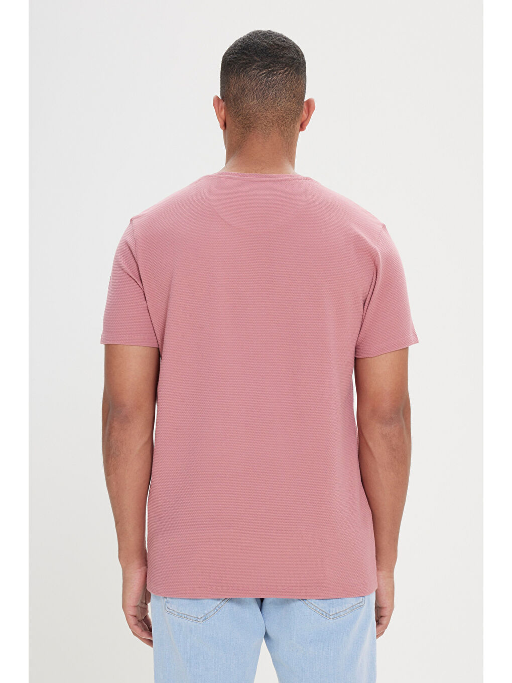 Pembe Erkek Gül Kurusu Slim Fit Dar Kesim Bisiklet Yaka Kısa Kollu Yumuşak Tuşeli Basic Tişört-4