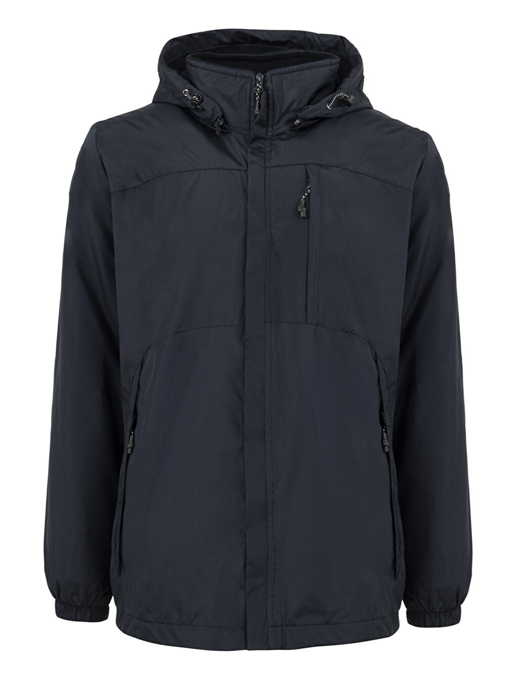 Erkek Kapüşonlu Rüzgar Geçirmez Cep Detaylı İçi Polar Kışlık Mont Lacivert RMNT02