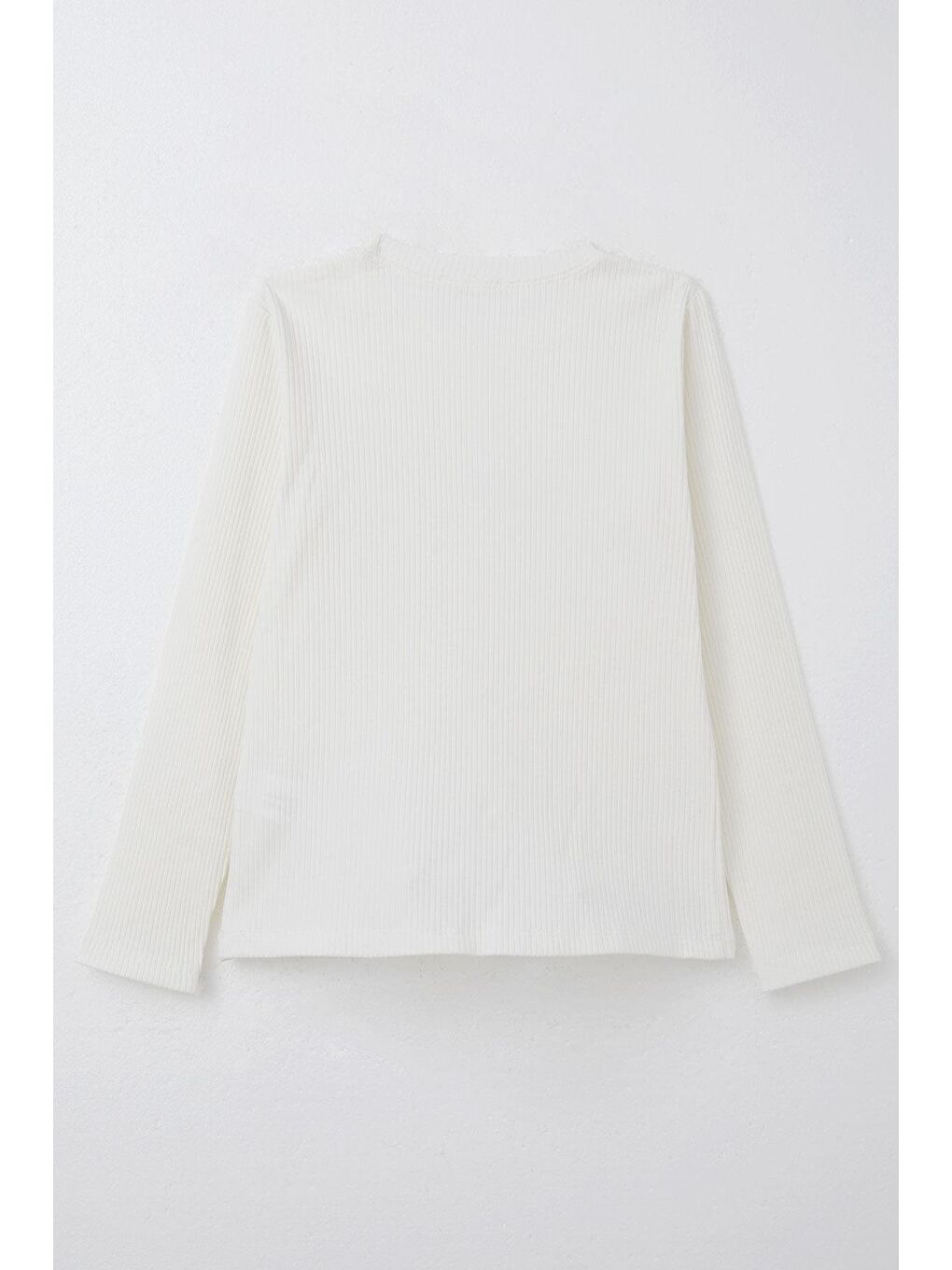 Kız Çocuk Uzun Kollu Tişört Taşlı Fiyonk Aksesuarlı Ekru (9-12 Yaş)-1