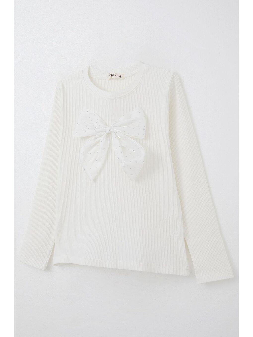 Kız Çocuk Uzun Kollu Tişört Taşlı Fiyonk Aksesuarlı Ekru (9-12 Yaş)-2