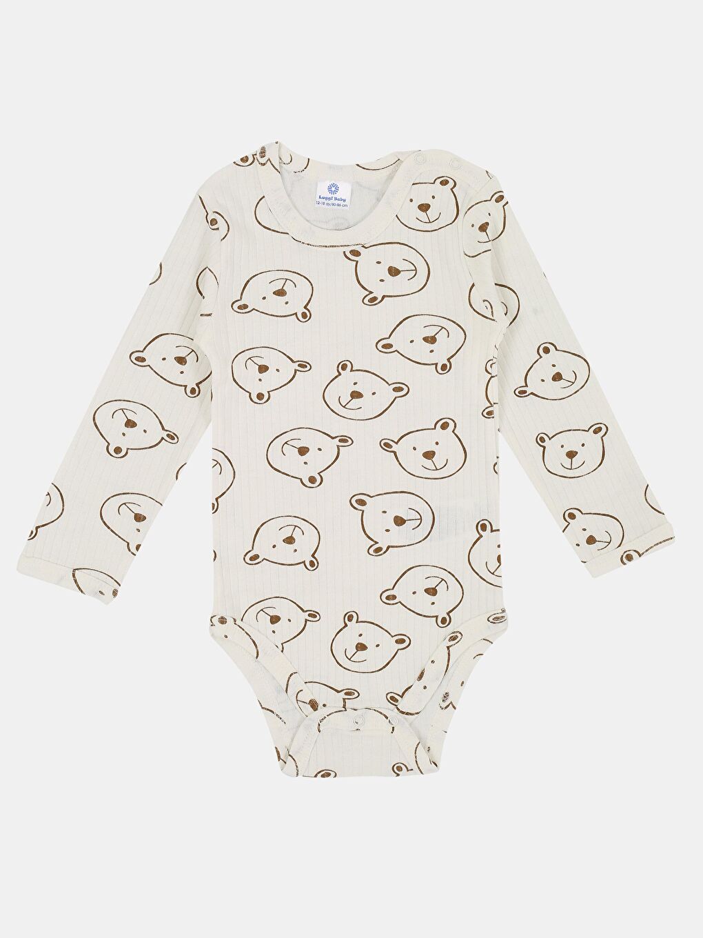 Ekru Bisiklet Yaka Baskılı Uzun Kollu Erkek Bebek Çıtçıtlı Body 2'li-1