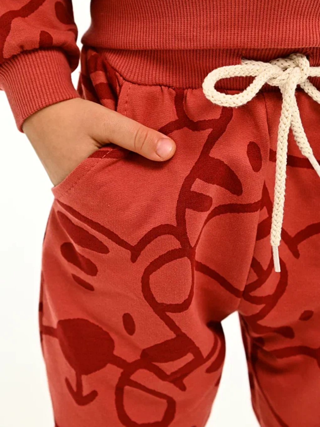 Kırmızı Bisiklet Yaka Baskılı Kız Bebek Sweatshirt ve Eşofman Alt 2'li-2