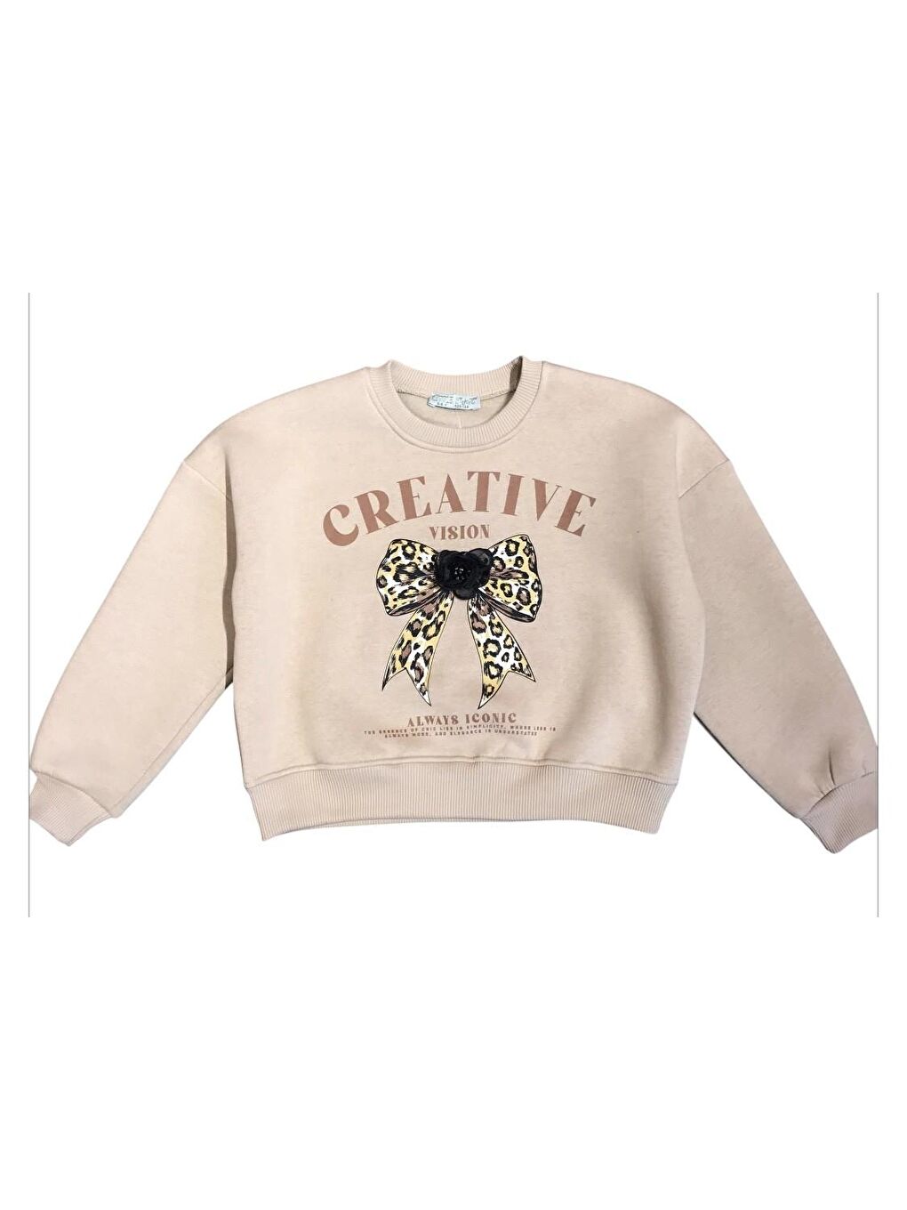 Little Star Bej Kız Çocuk  Şardonlu Leopar Çiçek Aksesuarlı Sweatshirt