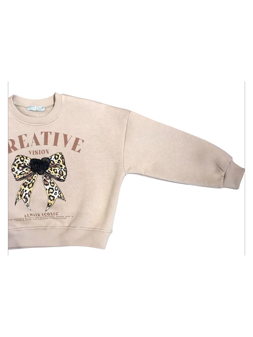 Little Star Bej Kız Çocuk  Şardonlu Leopar Çiçek Aksesuarlı Sweatshirt - 1