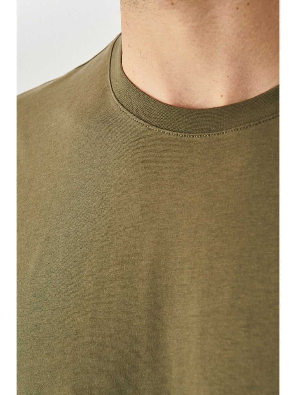 Haki Erkek HAKI-GRI MELANJ Slim Fit Bisiklet Yaka 2'li Düz Tişört Paketi-6