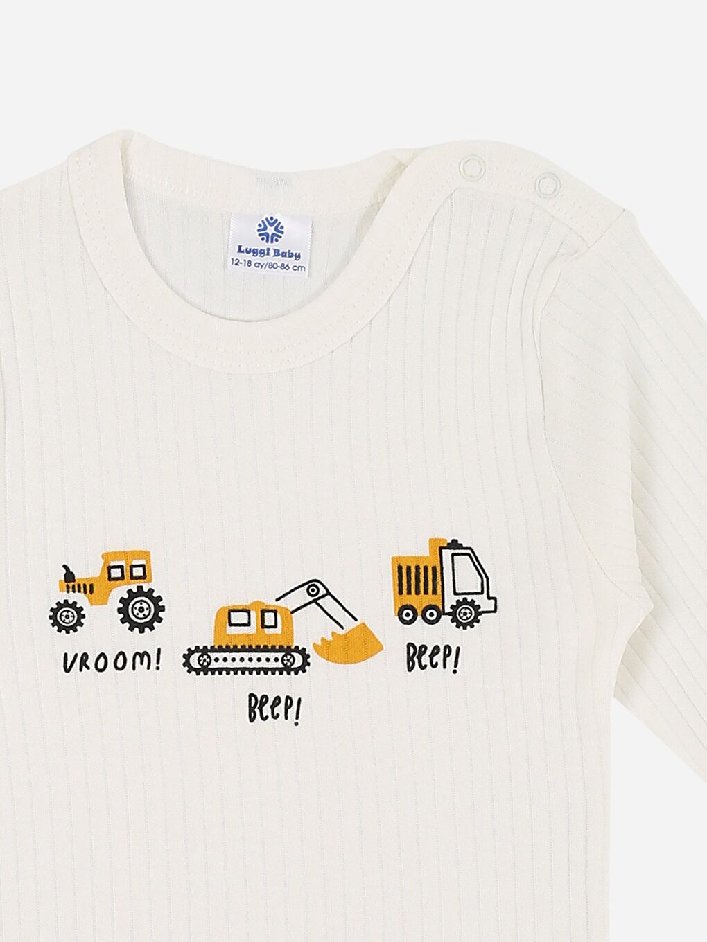 Ekru Bisiklet Yaka Baskılı Uzun Kollu Erkek Bebek Çıtçıtlı Body 2'li-5