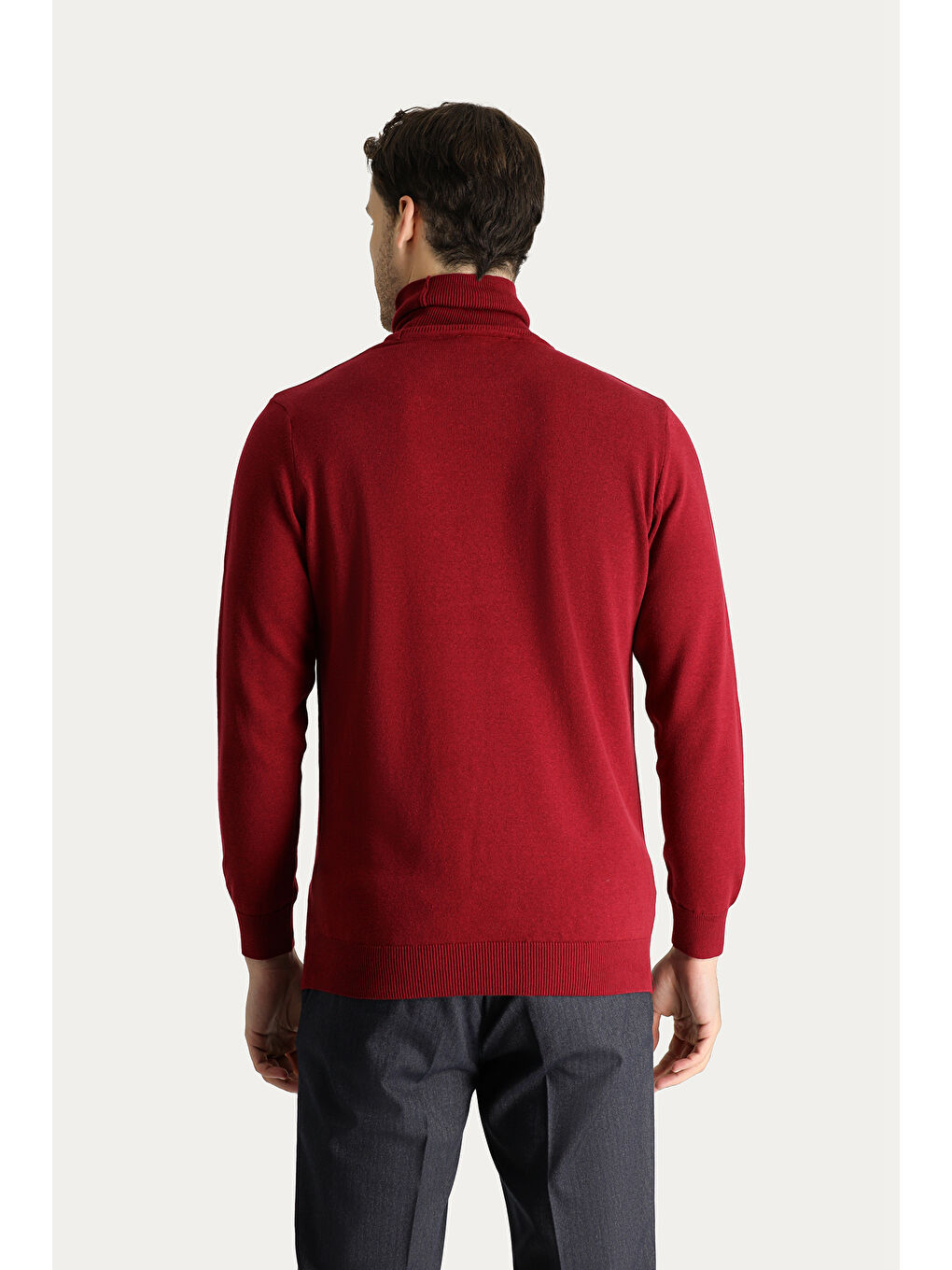 Kırmızı Balıkçı Yaka Regular Fit Pamuklu Triko Büyük Beden Kazak-3