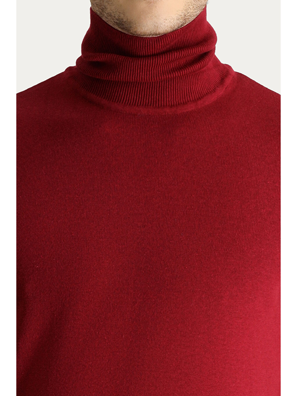 Kırmızı Balıkçı Yaka Regular Fit Pamuklu Triko Büyük Beden Kazak-4