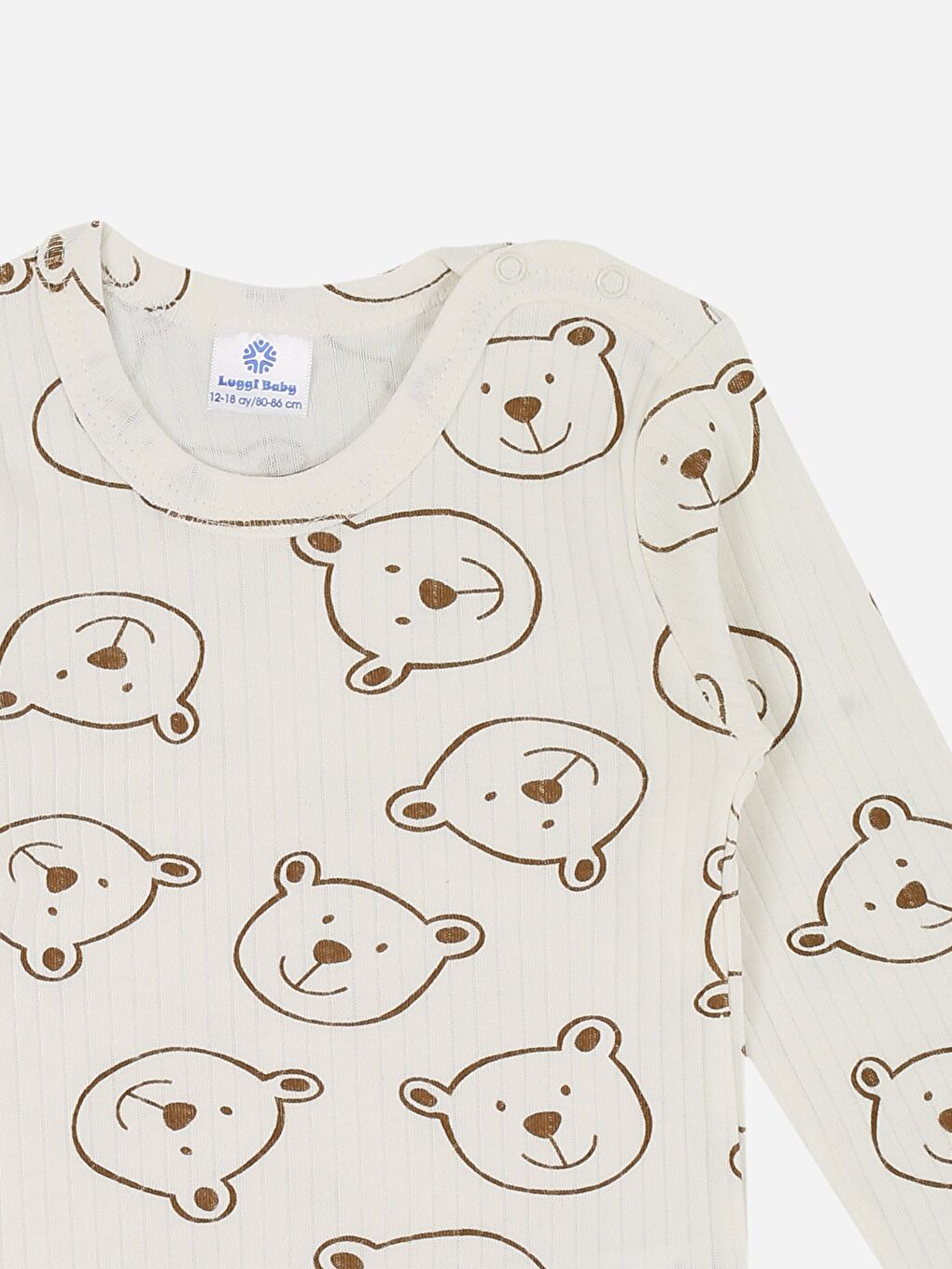 Ekru Bisiklet Yaka Baskılı Uzun Kollu Erkek Bebek Çıtçıtlı Body 2'li-2