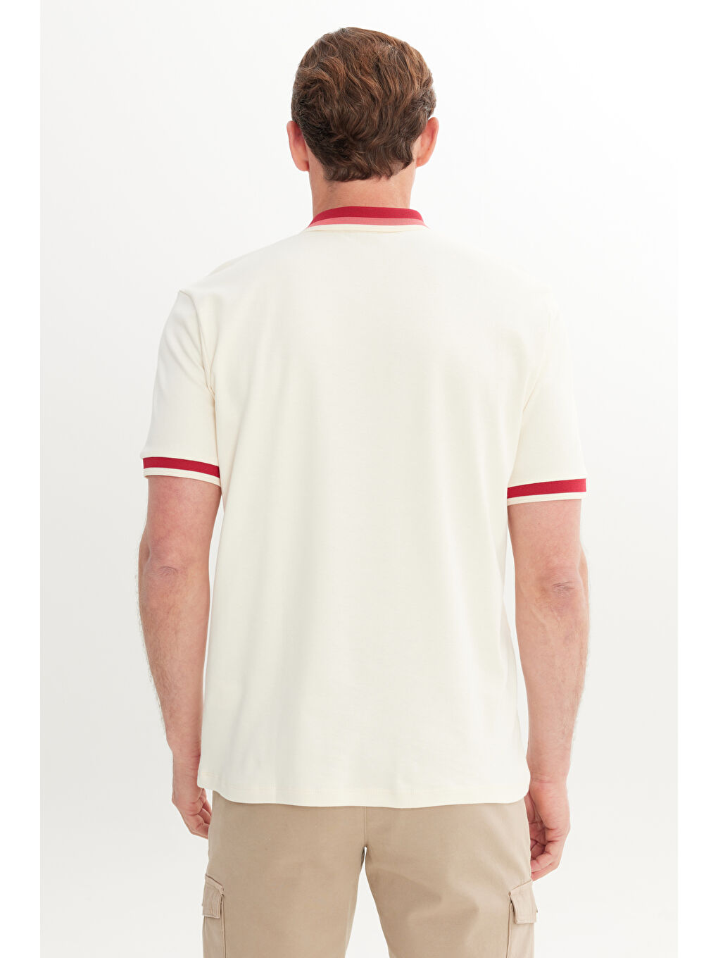 Erkek Ekru-Bordo Regular Fit Geniş Kesim Polo Yaka %100 Pamuk Tişört-4