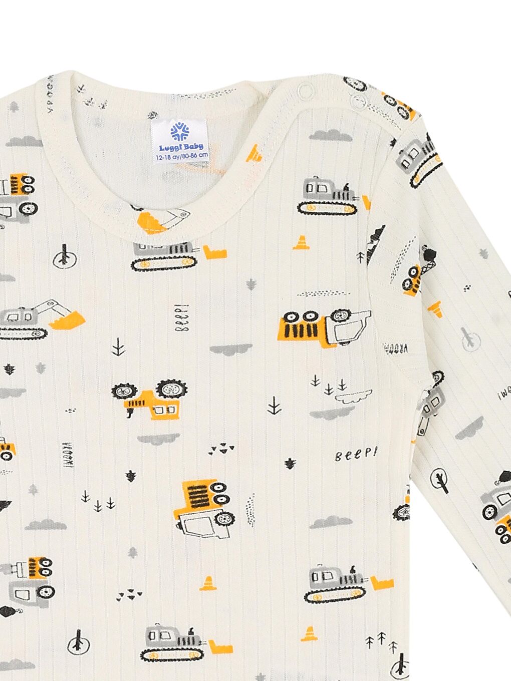 Ekru Bisiklet Yaka Baskılı Uzun Kollu Erkek Bebek Çıtçıtlı Body 2'li-6