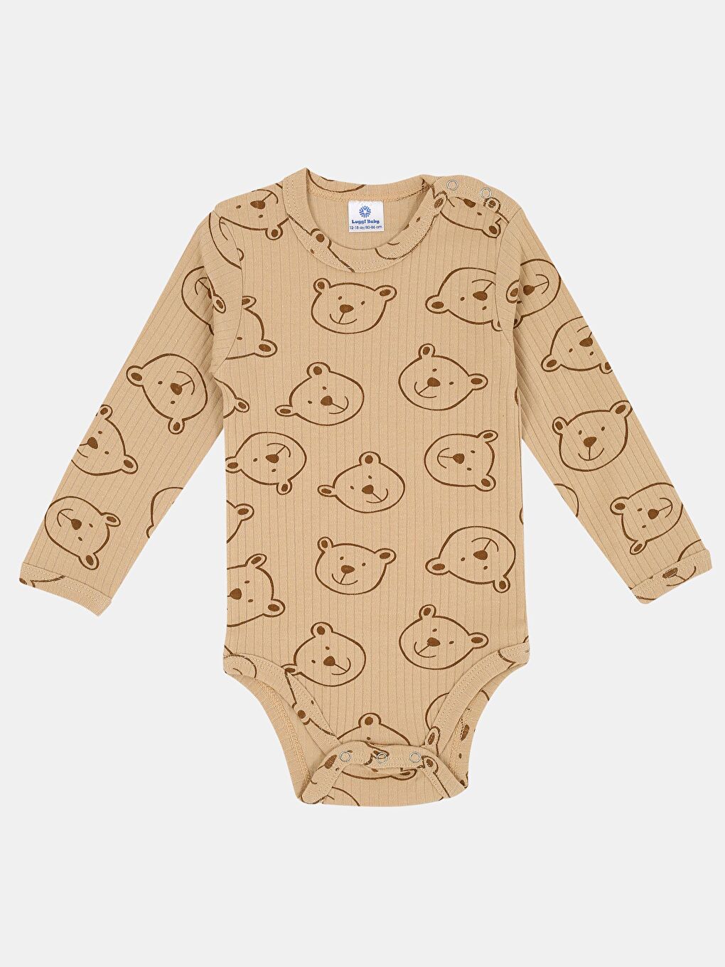 Ekru Bisiklet Yaka Baskılı Uzun Kollu Erkek Bebek Çıtçıtlı Body 2'li-3