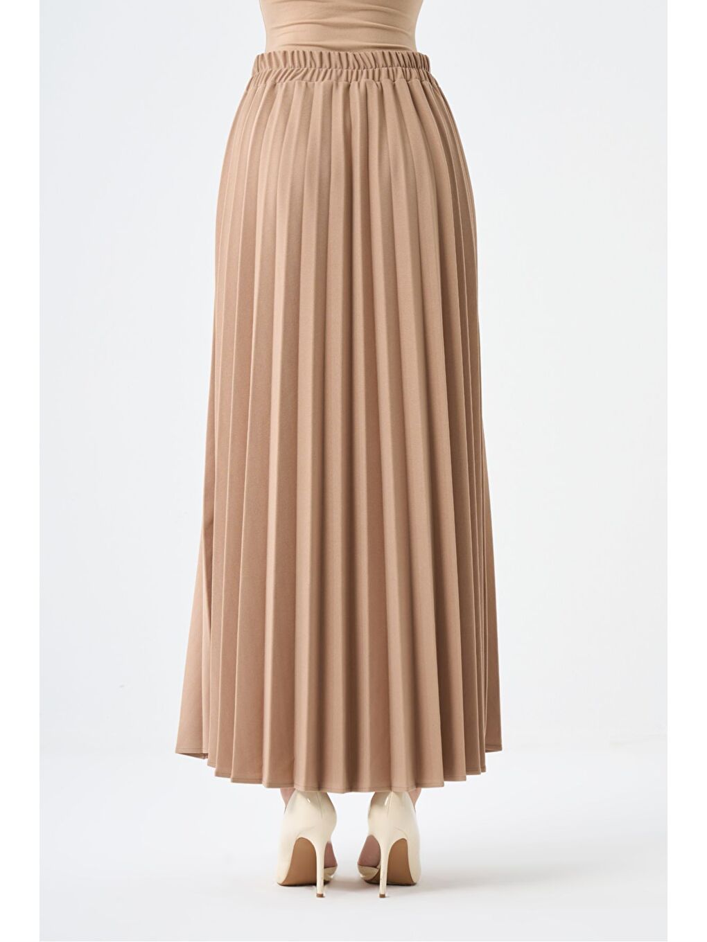Basic Örme Pliseli Krep Bej Etek-3