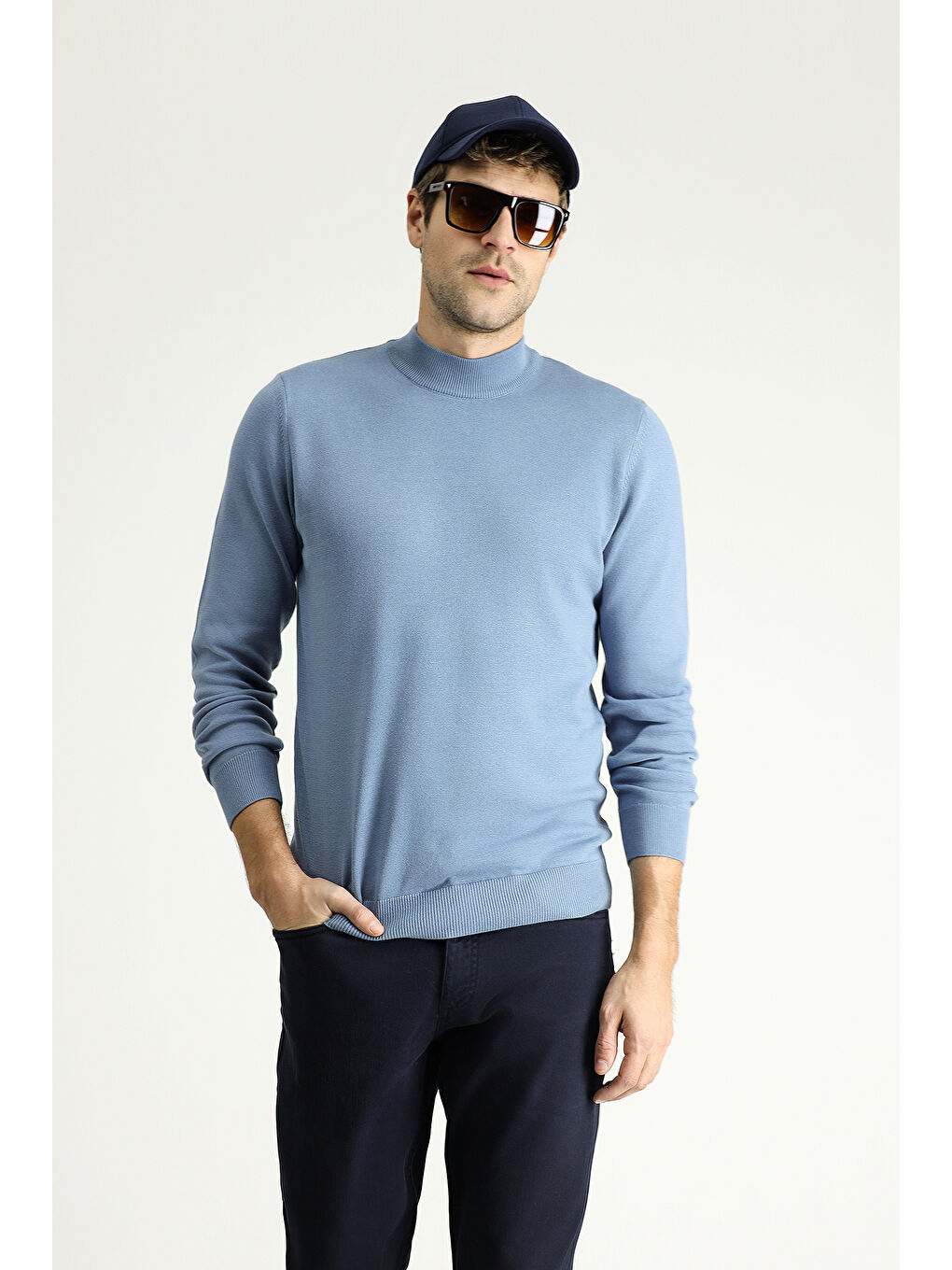 Mavi Bato Yaka Regular Fit Pamuklu Triko Büyük Beden Kazak