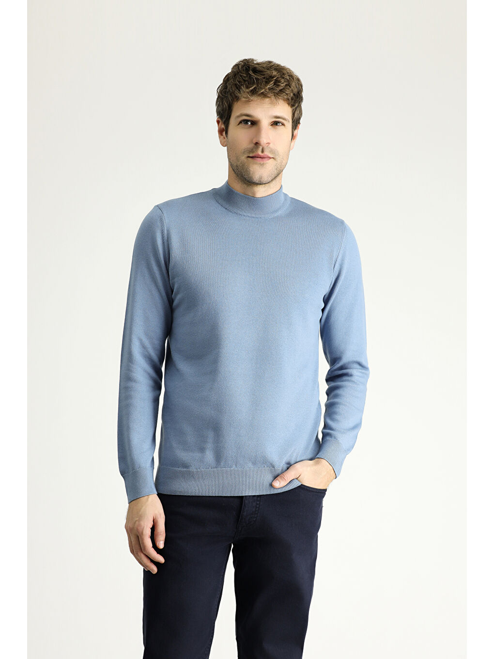 Mavi Bato Yaka Regular Fit Pamuklu Triko Büyük Beden Kazak-2