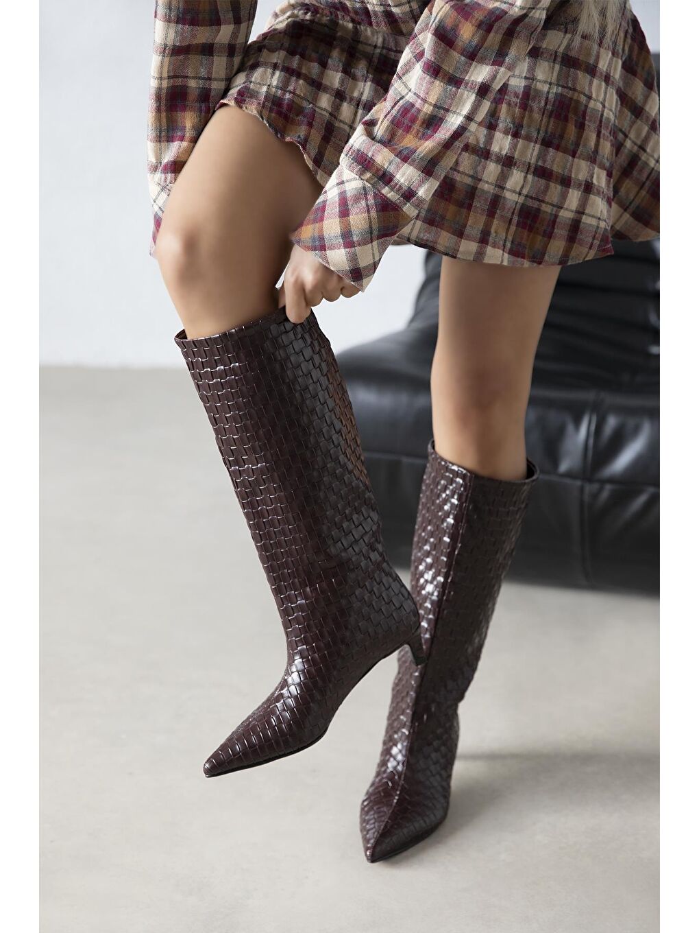 Esila Kadın Örgü Detay Deri Çizme Bordo