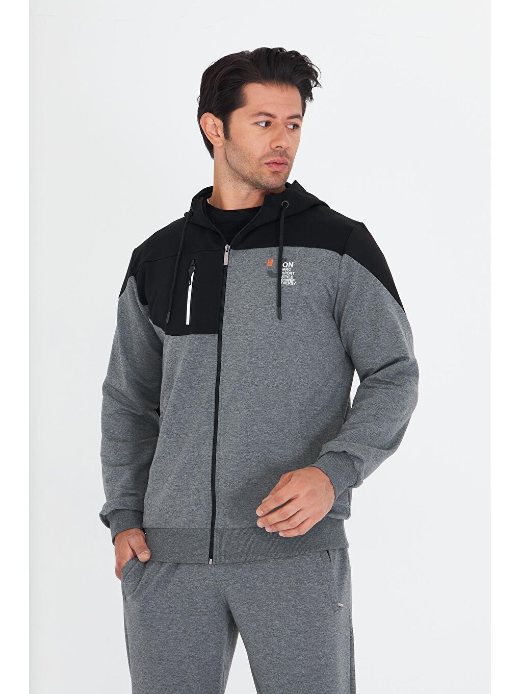 Erkek Pamuklu Kapüşonlu Eşofman Takımı Antrasit 5739-A-4