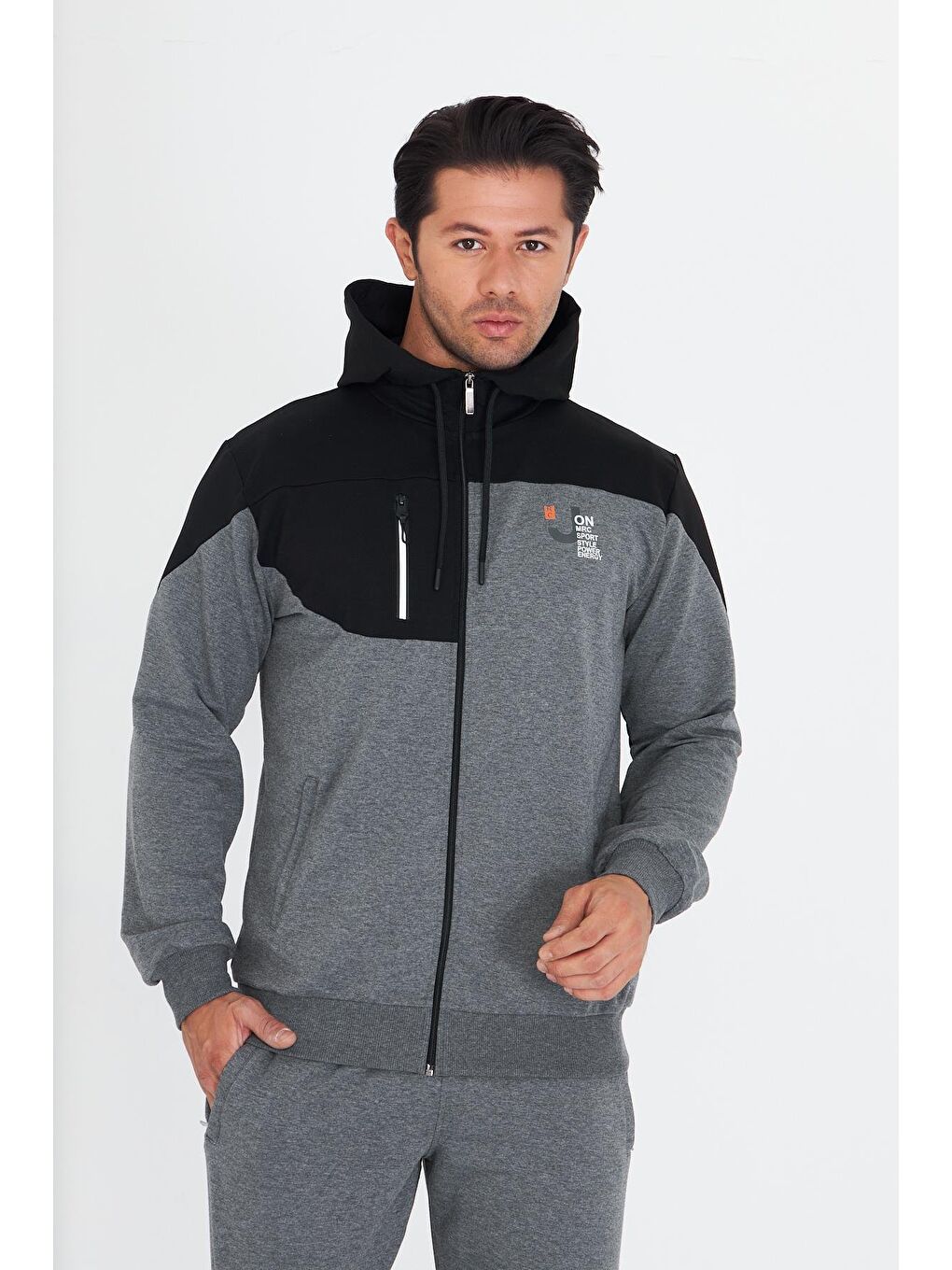 Erkek Pamuklu Kapüşonlu Eşofman Takımı Antrasit 5739-A-5