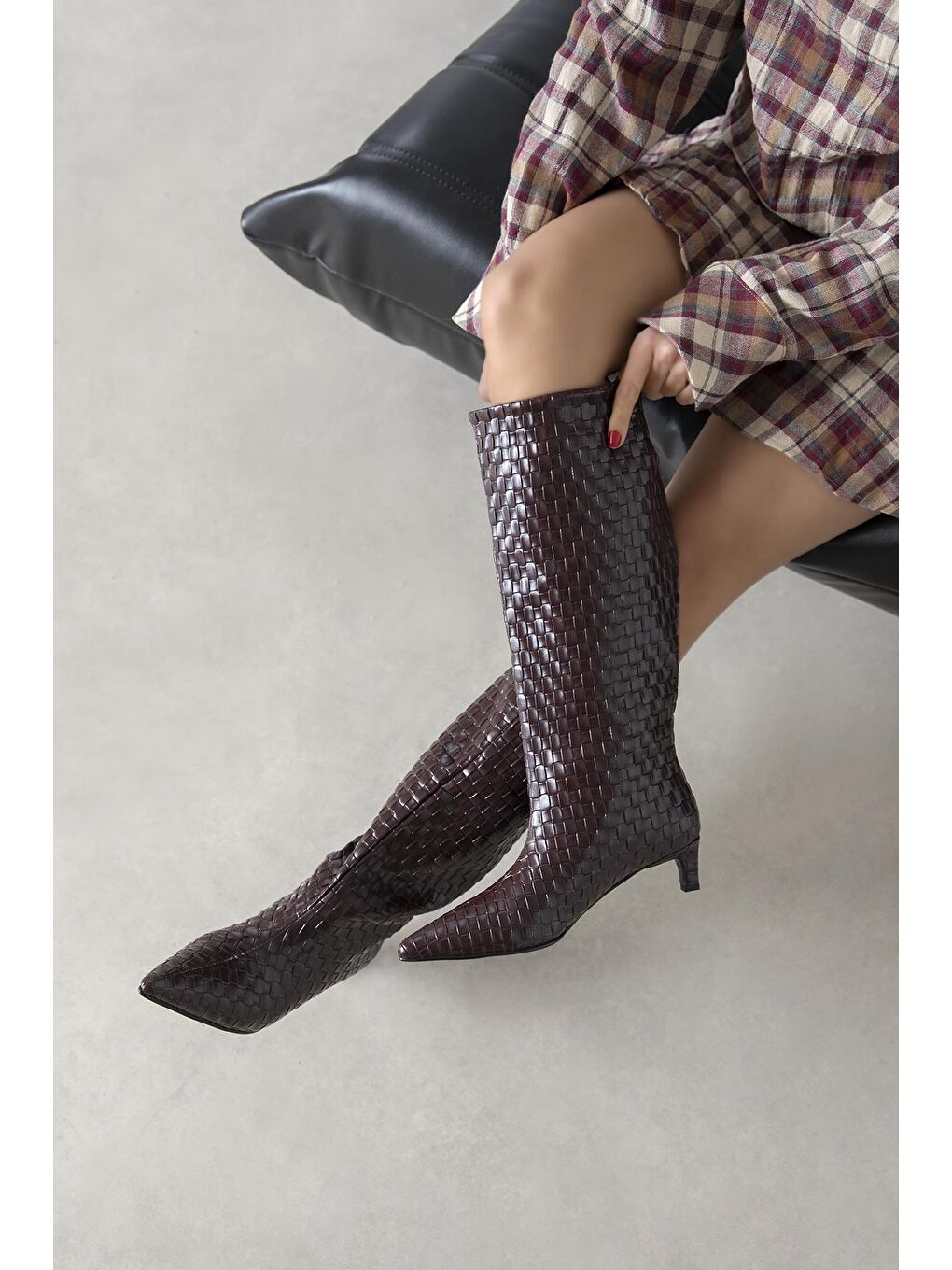 Esila Kadın Örgü Detay Deri Çizme Bordo-2