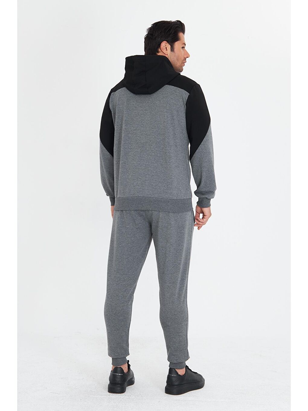 Erkek Pamuklu Kapüşonlu Eşofman Takımı Antrasit 5739-A-6