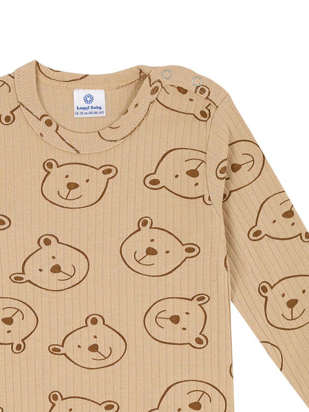 Ekru Bisiklet Yaka Baskılı Uzun Kollu Erkek Bebek Çıtçıtlı Body 2'li-4