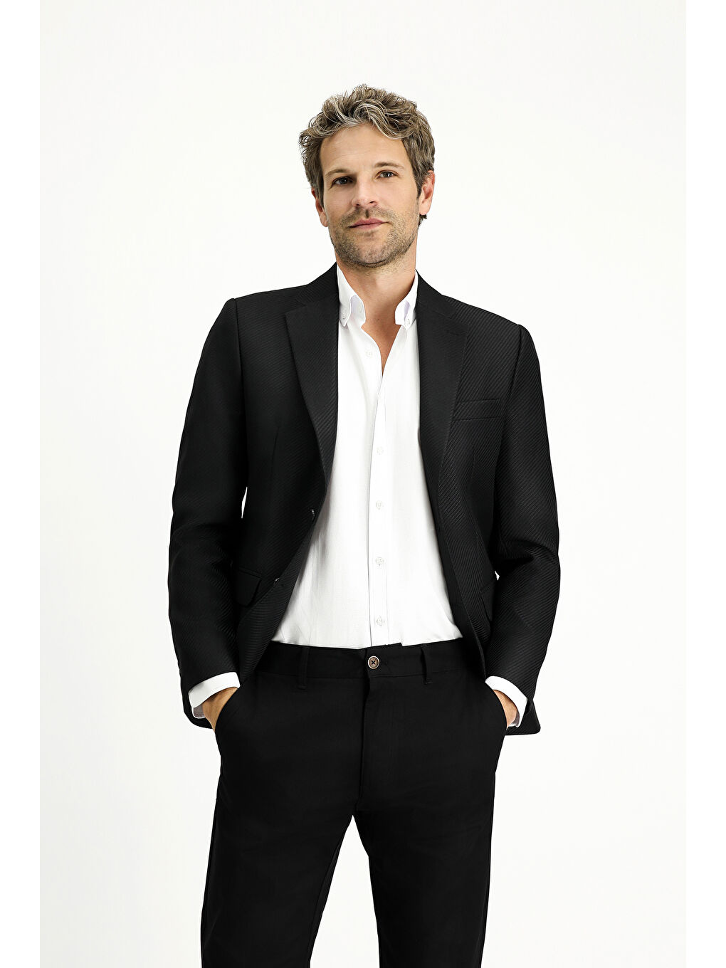 Siyah Regular Fit Çizgili Klasik Ceket-1