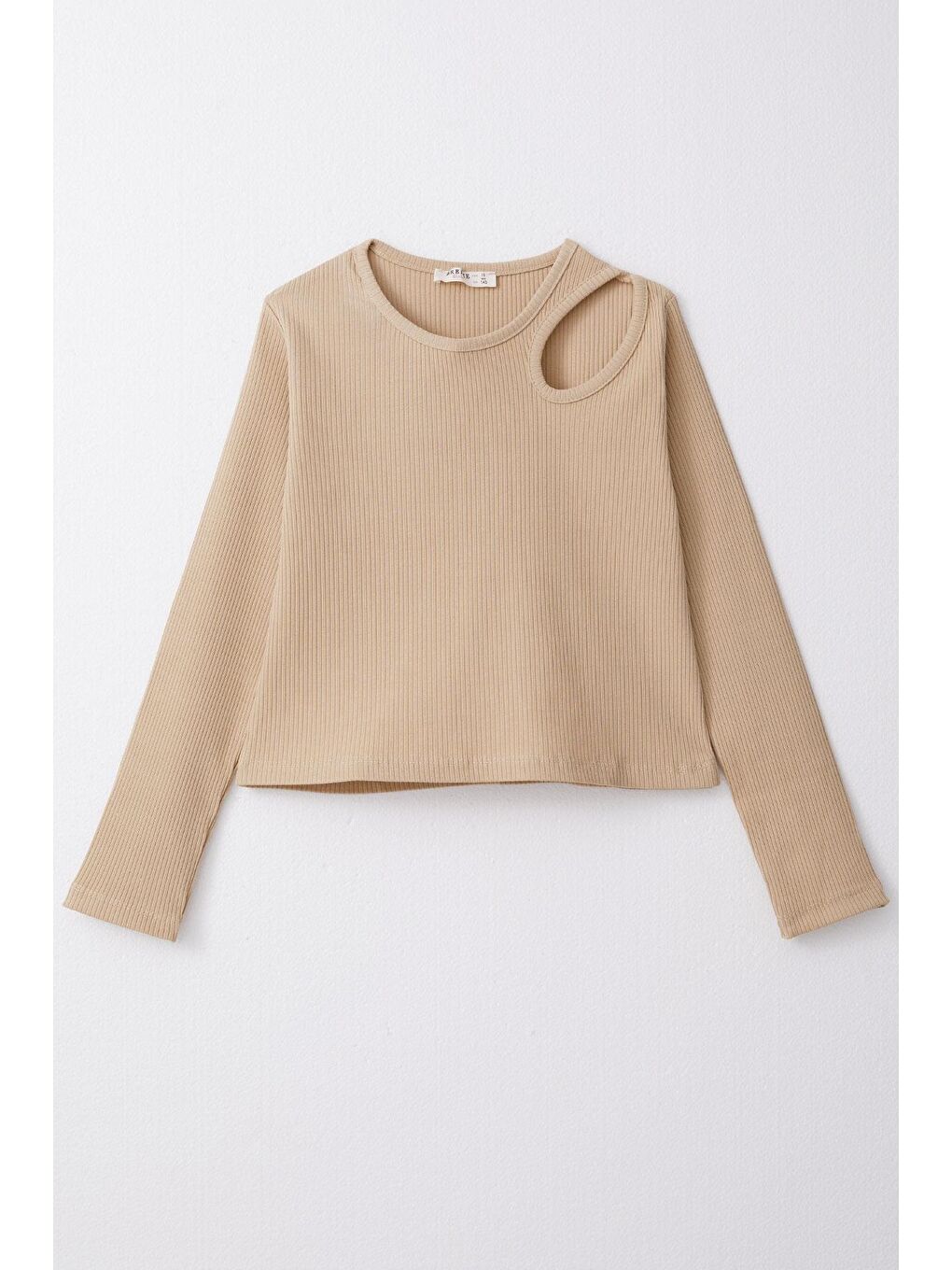 Kız Çocuk Uzun Kollu Tişört Omuz Dekolte Detaylı Koyu Bej (9-14 Yaş)-2