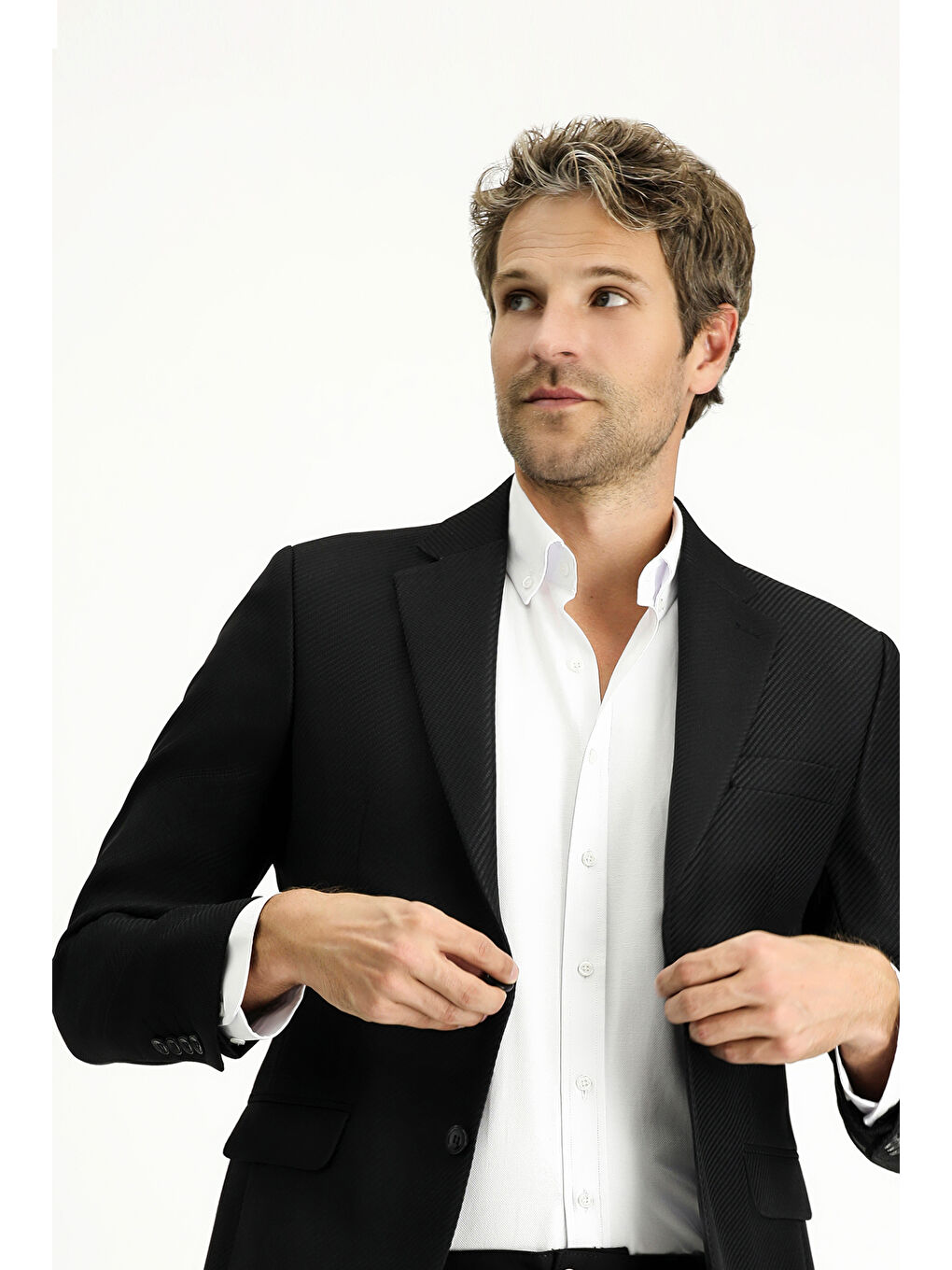 Siyah Regular Fit Çizgili Klasik Ceket-2