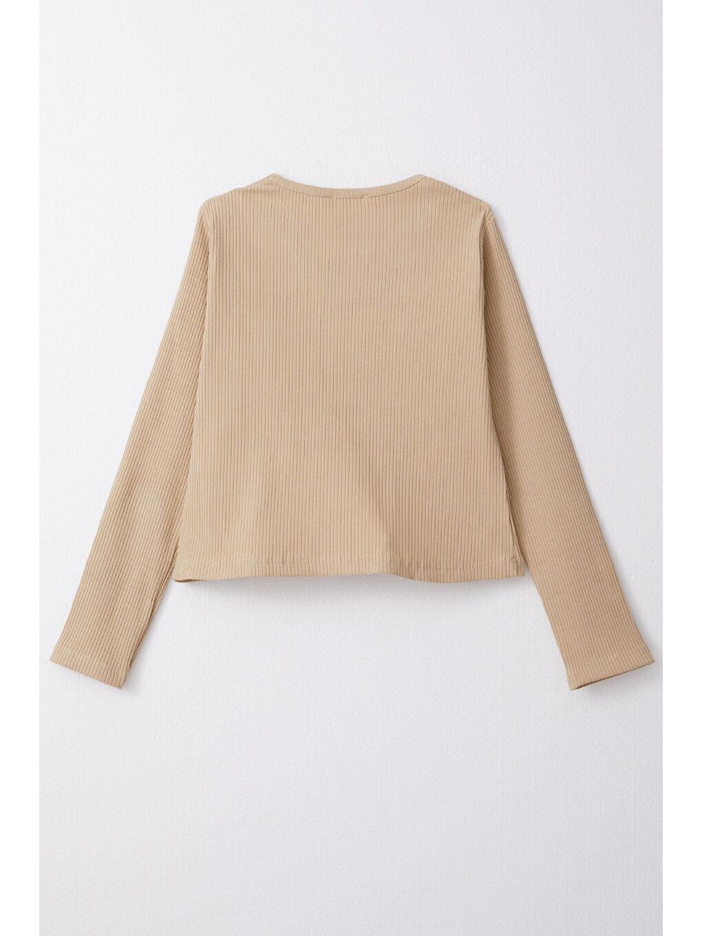 Kız Çocuk Uzun Kollu Tişört Omuz Dekolte Detaylı Koyu Bej (9-14 Yaş)-3