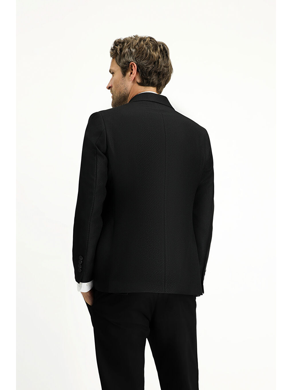 Siyah Regular Fit Çizgili Klasik Ceket-3