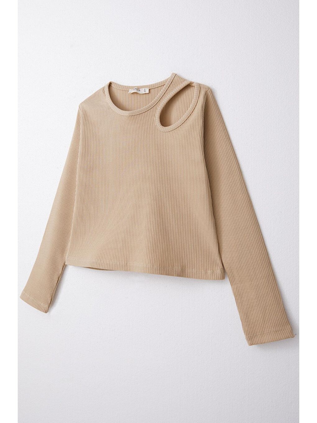 Kız Çocuk Uzun Kollu Tişört Omuz Dekolte Detaylı Koyu Bej (9-14 Yaş)-4