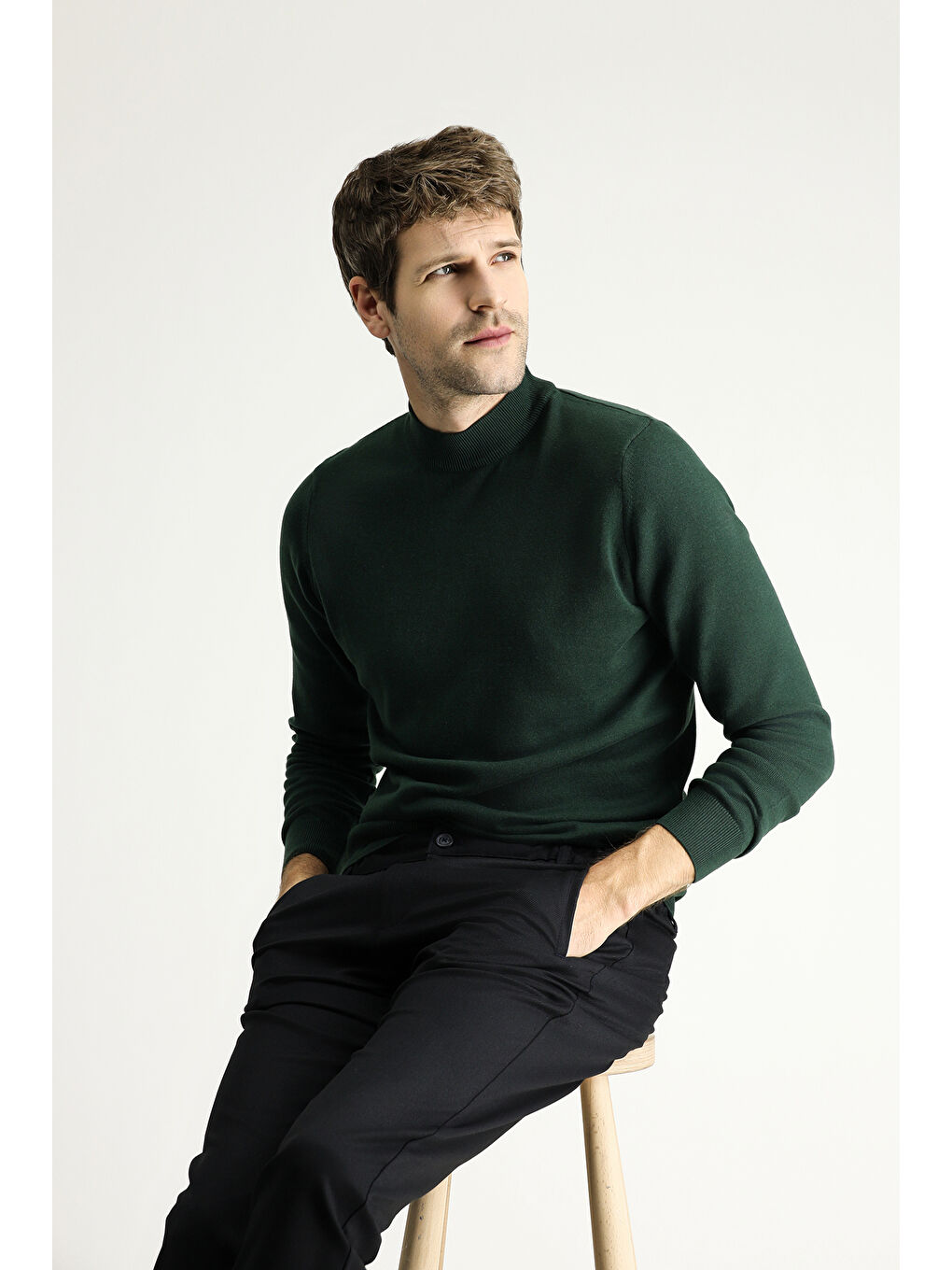 Yeşil Bato Yaka Regular Fit Pamuklu Triko Kazak