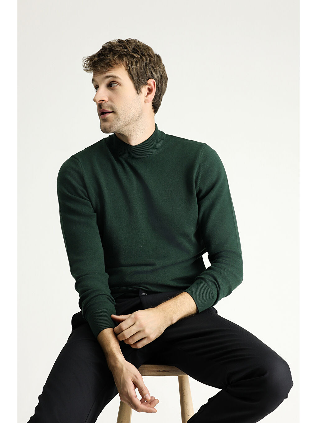 Yeşil Bato Yaka Regular Fit Pamuklu Triko Kazak-1