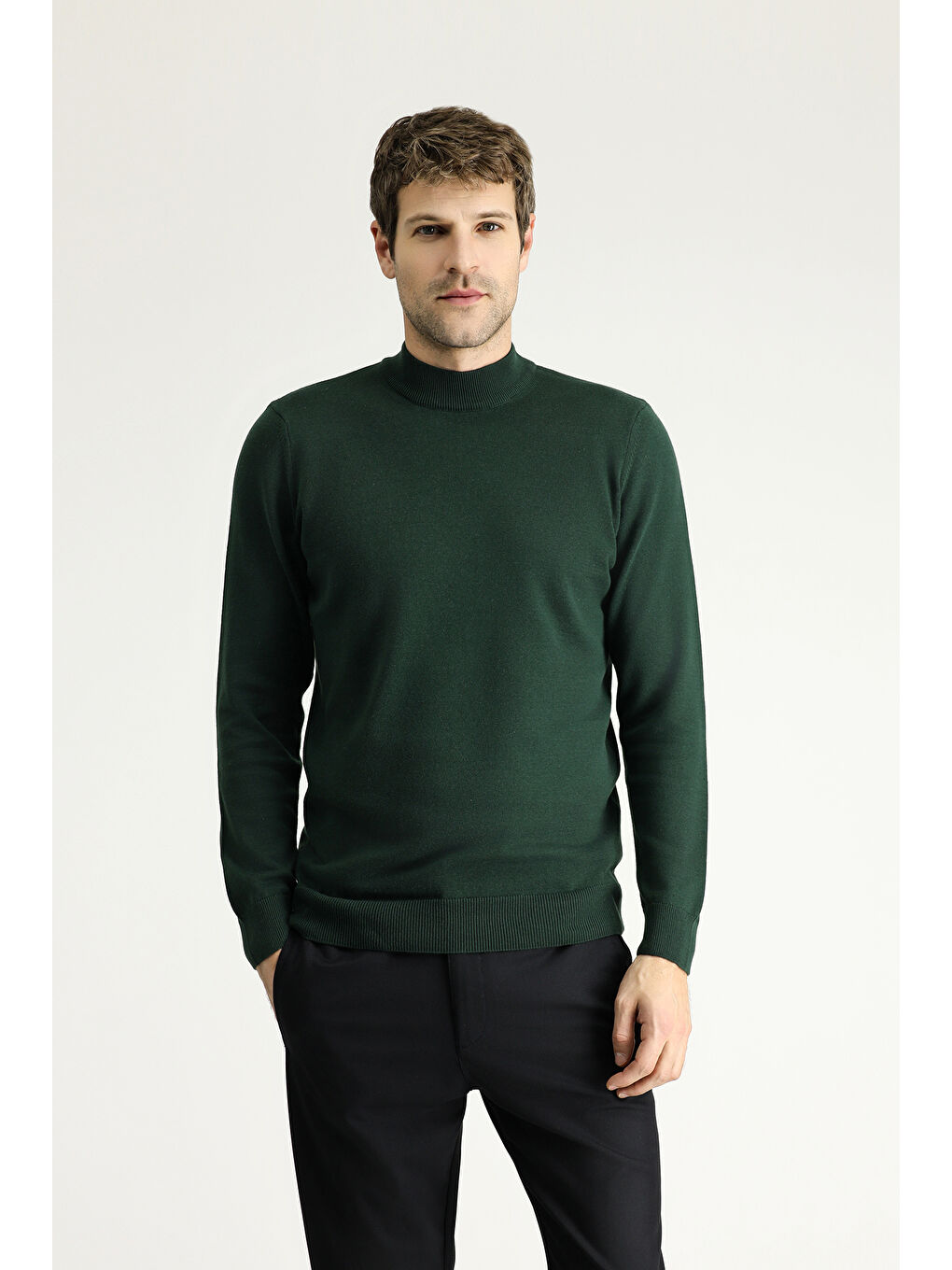 Yeşil Bato Yaka Regular Fit Pamuklu Triko Kazak-2