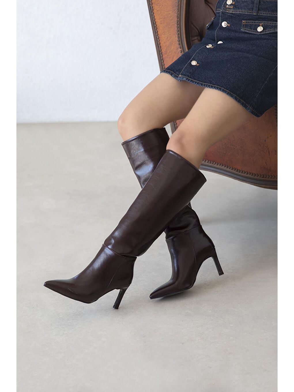 Nadia Kadın Kırışık Deri Çizme Bordo