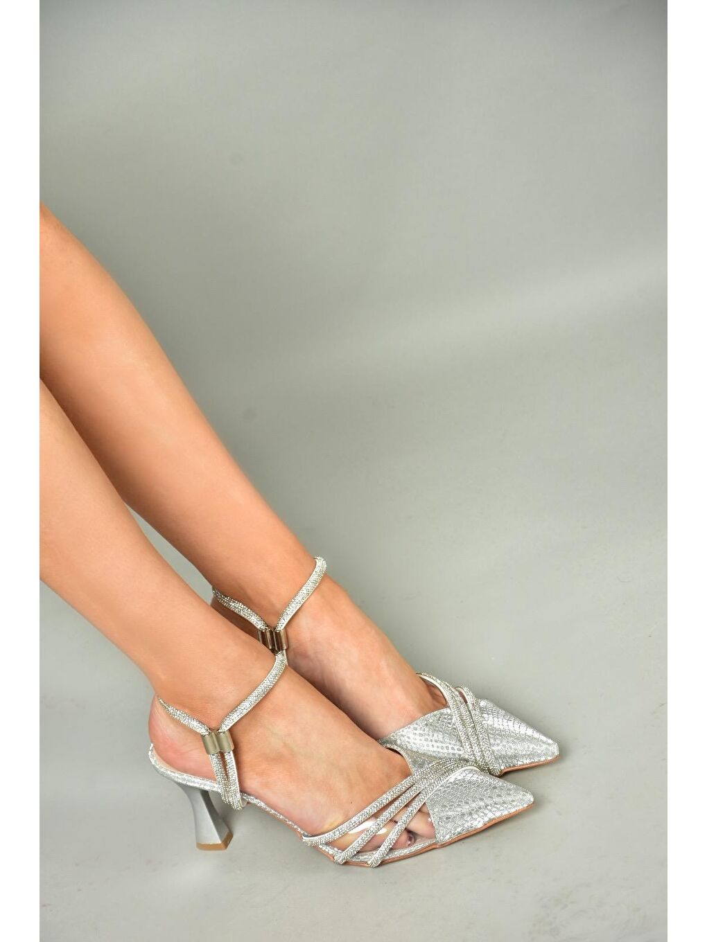 Gri S8203031 Gümüş Kadın Topuklu Ayakkabı-1