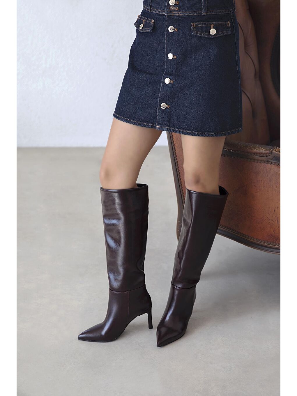 Nadia Kadın Kırışık Deri Çizme Bordo-1