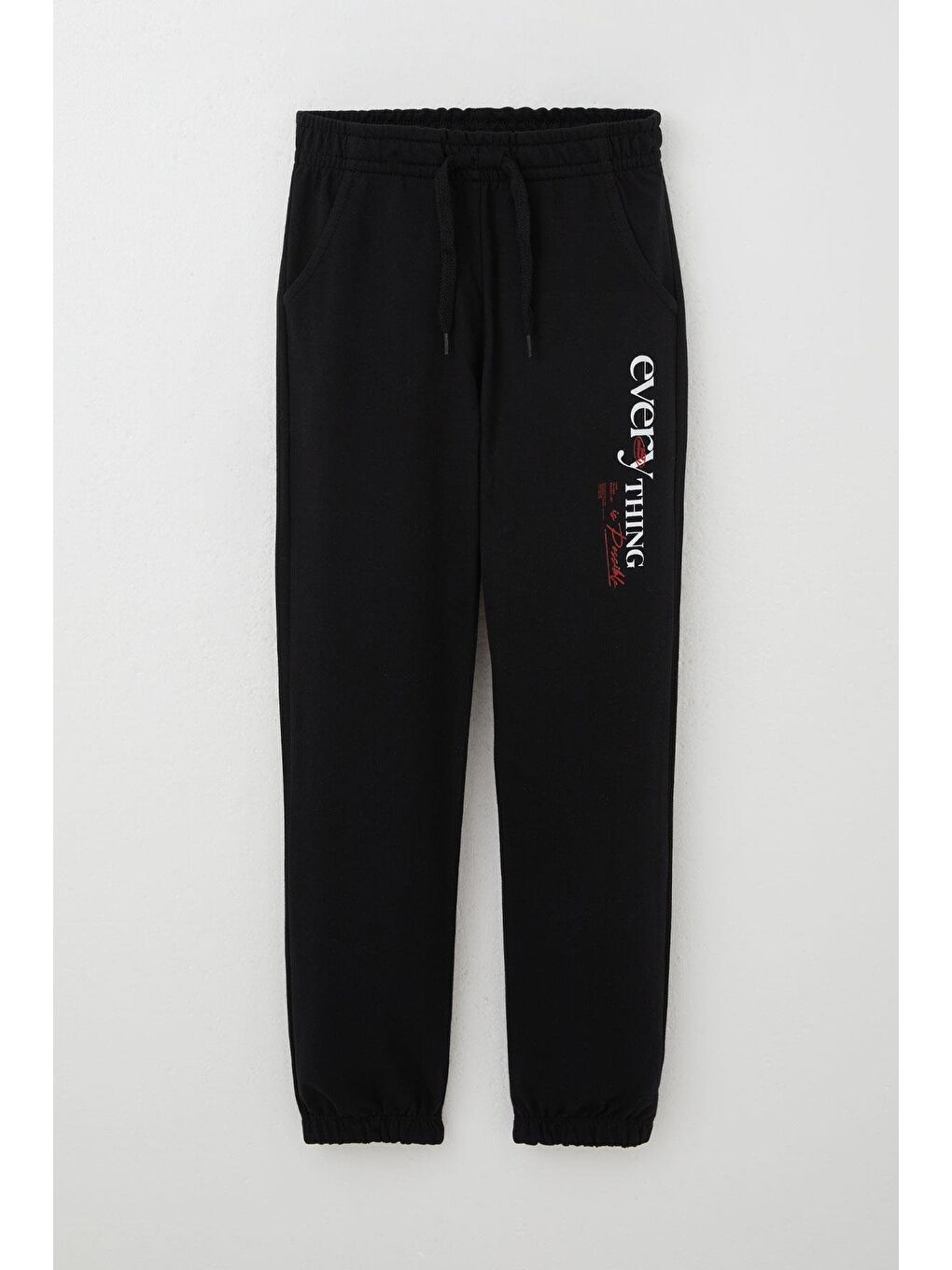 Erkek Çocuk Eşofman Altı Motivasyon Temalı Bağcık Aksesuarlı Siyah (4-8 Yaş)