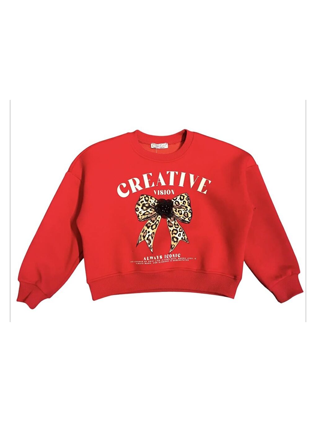 Little Star Kırmızı Kız Çocuk  Şardonlu Leopar Çiçek Aksesuarlı Sweatshirt