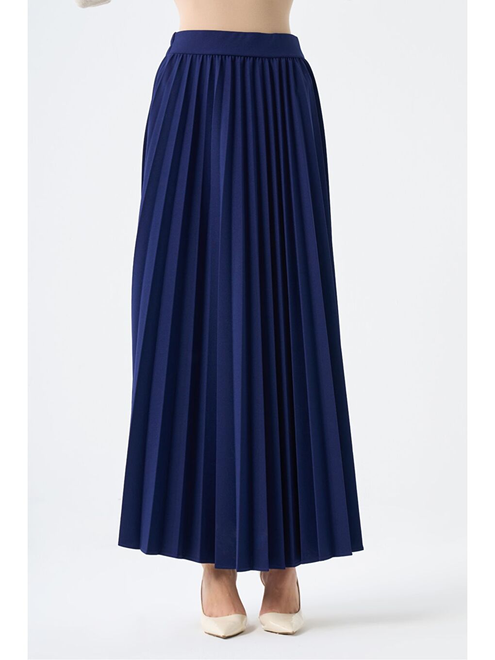 Basic Örme Pliseli Krep Lacivert Etek-1