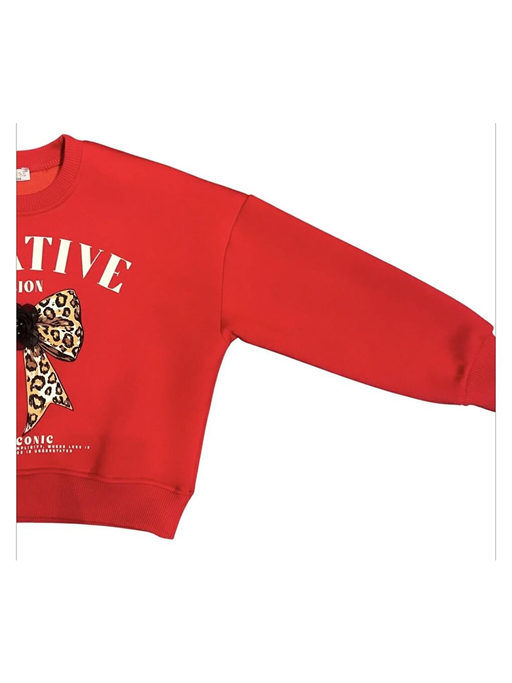 Little Star Kırmızı Kız Çocuk  Şardonlu Leopar Çiçek Aksesuarlı Sweatshirt - 2