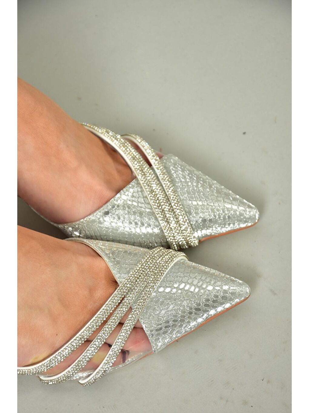 Gri S8203031 Gümüş Kadın Topuklu Ayakkabı-2