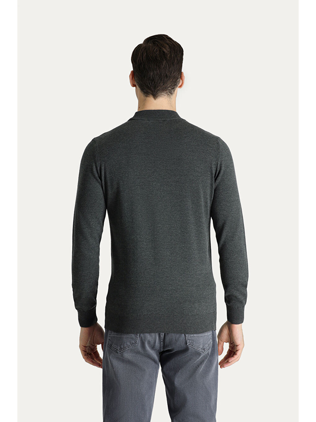 Antrasit Bato Yaka Regular Fit Pamuklu Triko Büyük Beden Kazak-2