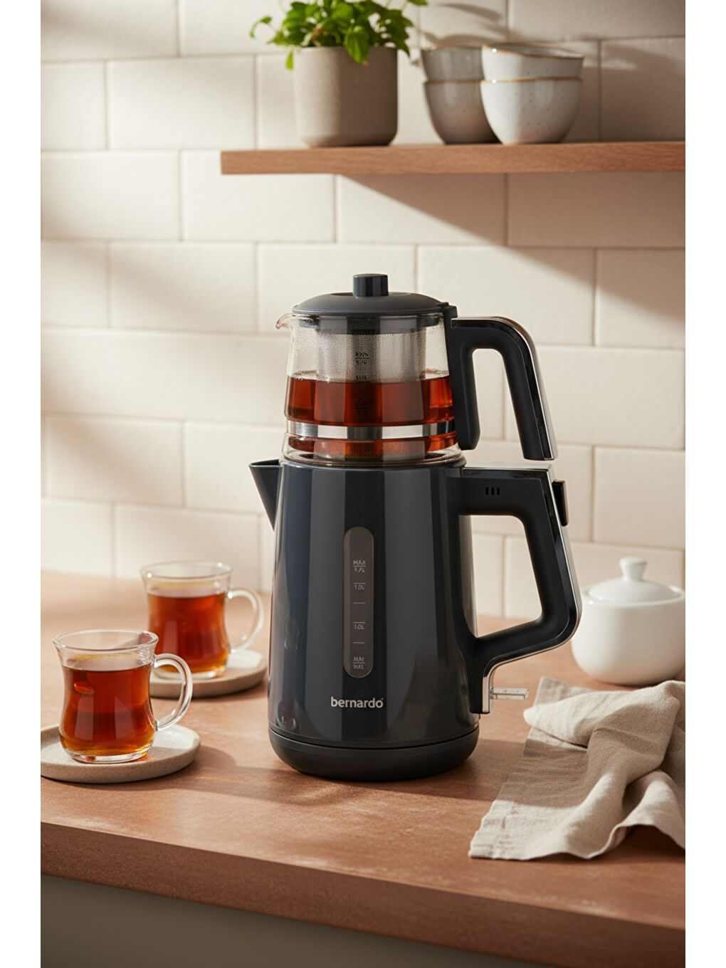 Venedik Cam Demlikli Çay Makinesi Gri