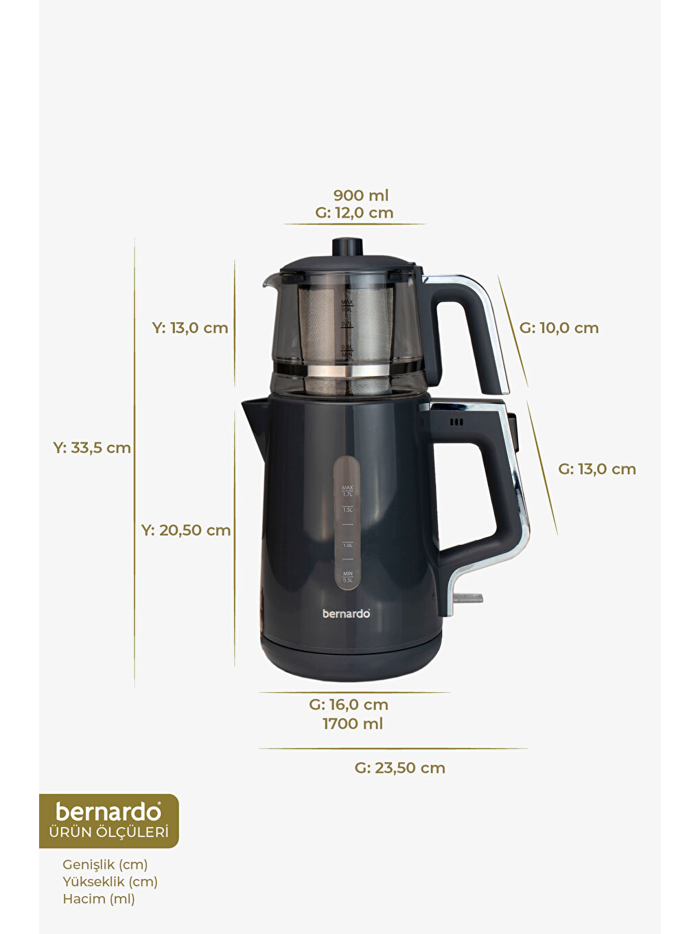 Venedik Cam Demlikli Çay Makinesi Gri-1