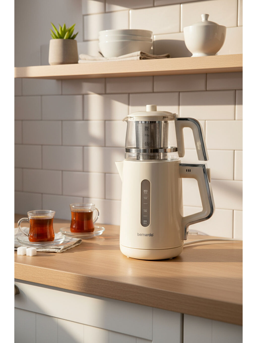 Venedik Cam Demlikli Çay Makinesi Krem-2