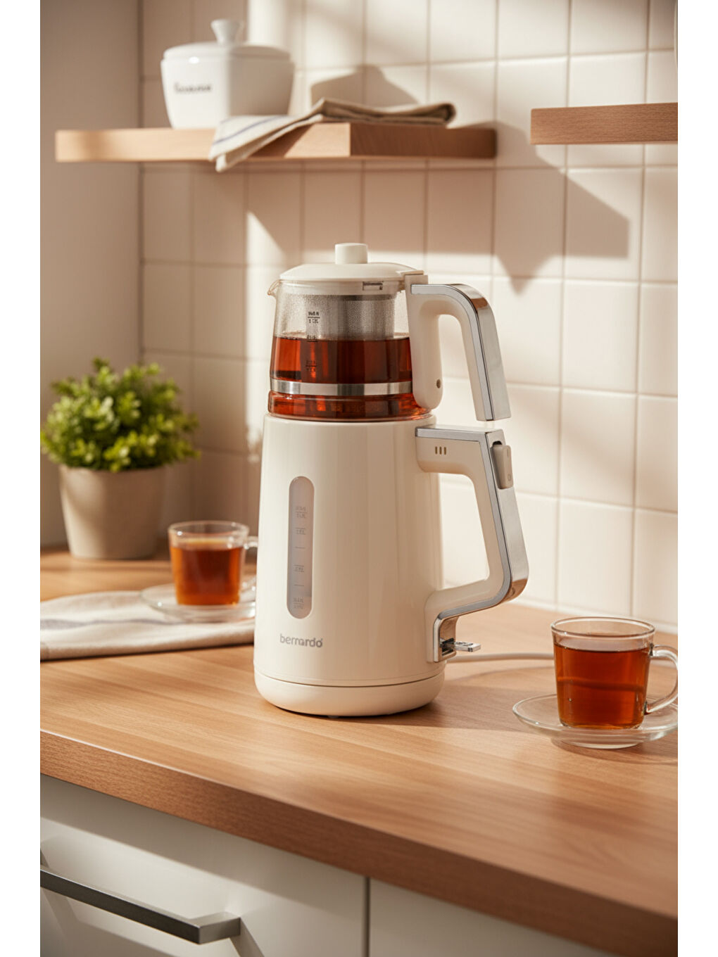 Venedik Cam Demlikli Çay Makinesi Krem-3