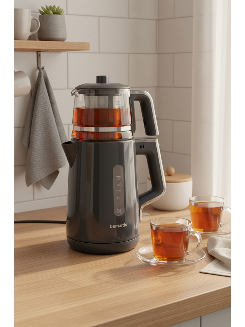 Venedik Cam Demlikli Çay Makinesi Gri-2